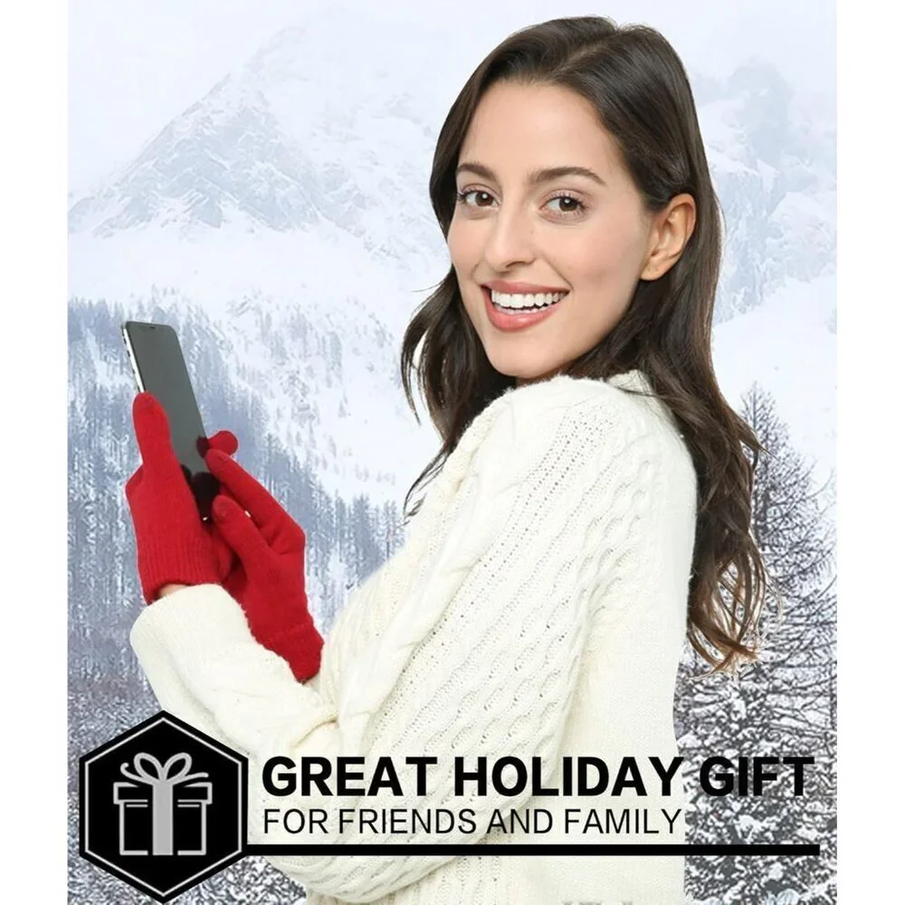 Women's Red Winter Touchscreen Wool Magic Warm Knit Fleece Lined Gloves